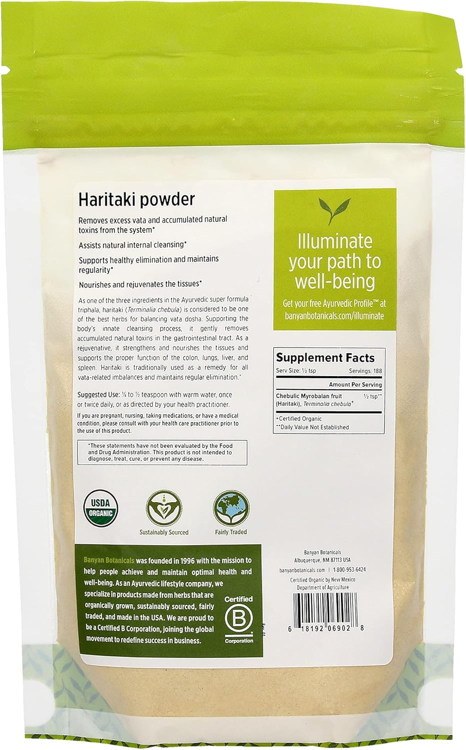 Certified Organic 1lb Haritaki Powder - Terminalia chebula for Detox & Rejuvenation - Vegan, Non-GMO, Gluten Free - Fair Trade