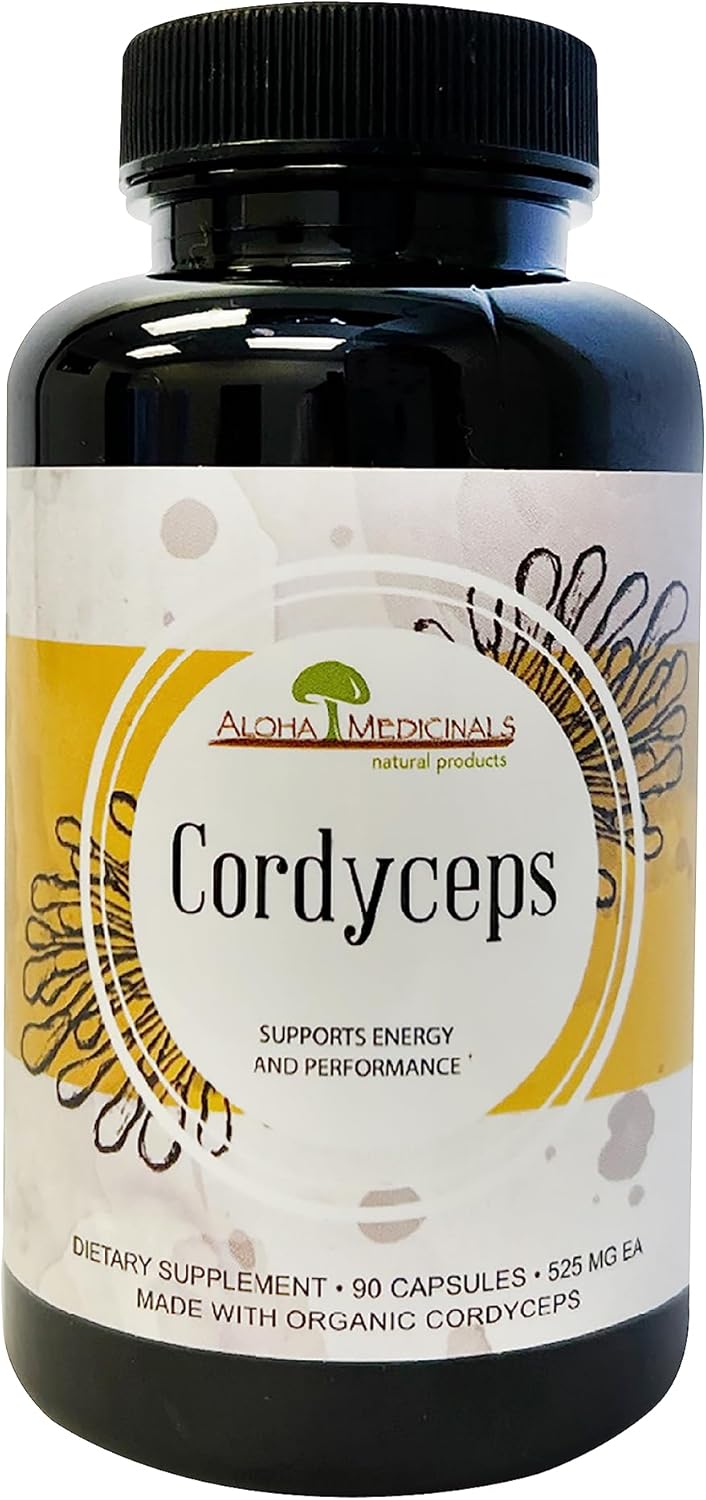 Certified Organic Aloha Medicinals Pure Cordyceps Mushroom Supplement - 90 Capsules, Immunity & Energy Support