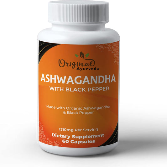Certified Organic Ashwagandha and Black Pepper Supplement - 1310mg - Non-GMO, Gluten-Free - Lab Tested