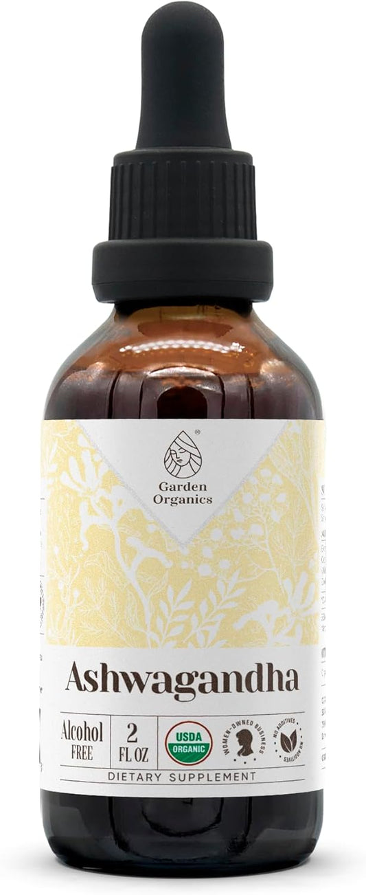 Certified Organic Ashwagandha Extract Tincture - Alcohol-Free High-Potency Supplement - USDA Organic Root - 2 oz Bottle