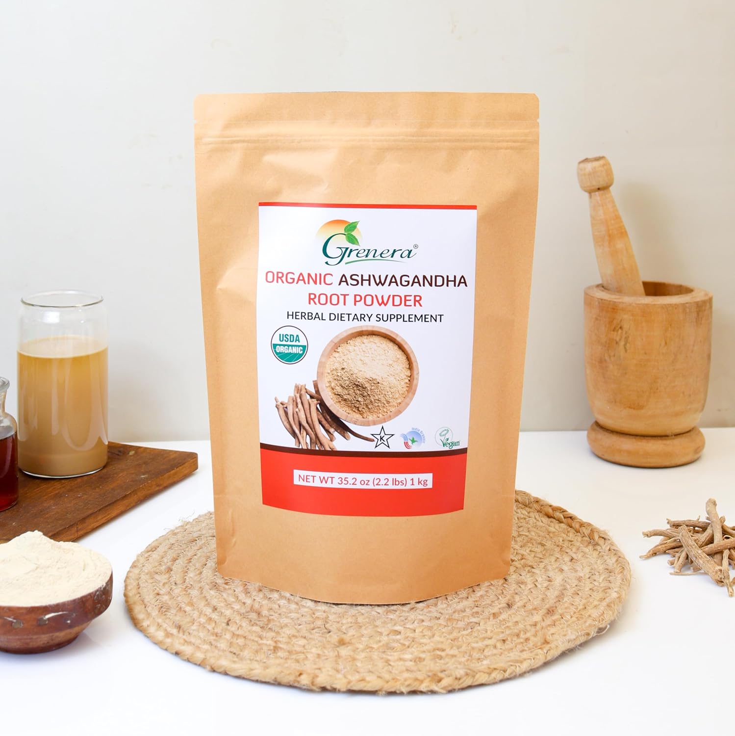 Certified Organic Ashwagandha Powder - 2.2 lbs (35.2 oz) - Vegan & Kosher Friendly