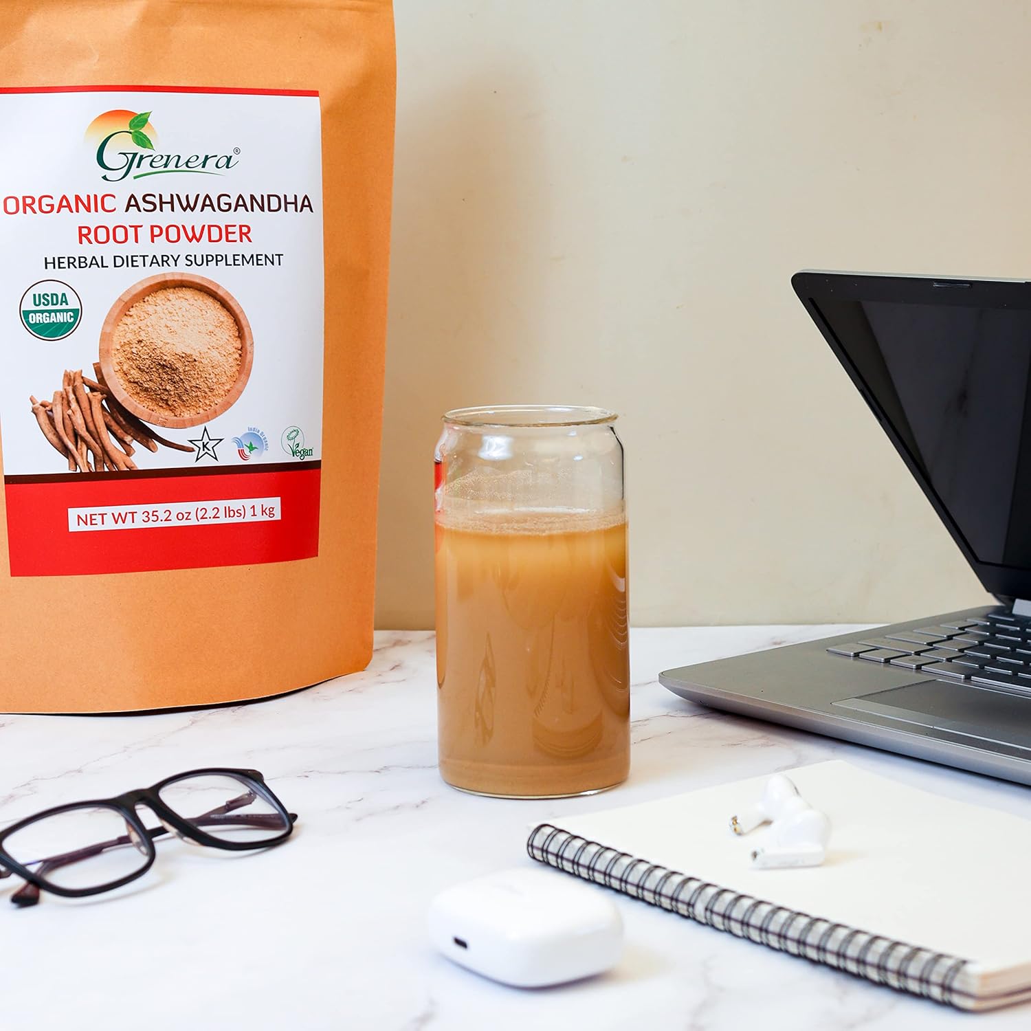 Certified Organic Ashwagandha Powder - 2.2 lbs (35.2 oz) - Vegan & Kosher Friendly