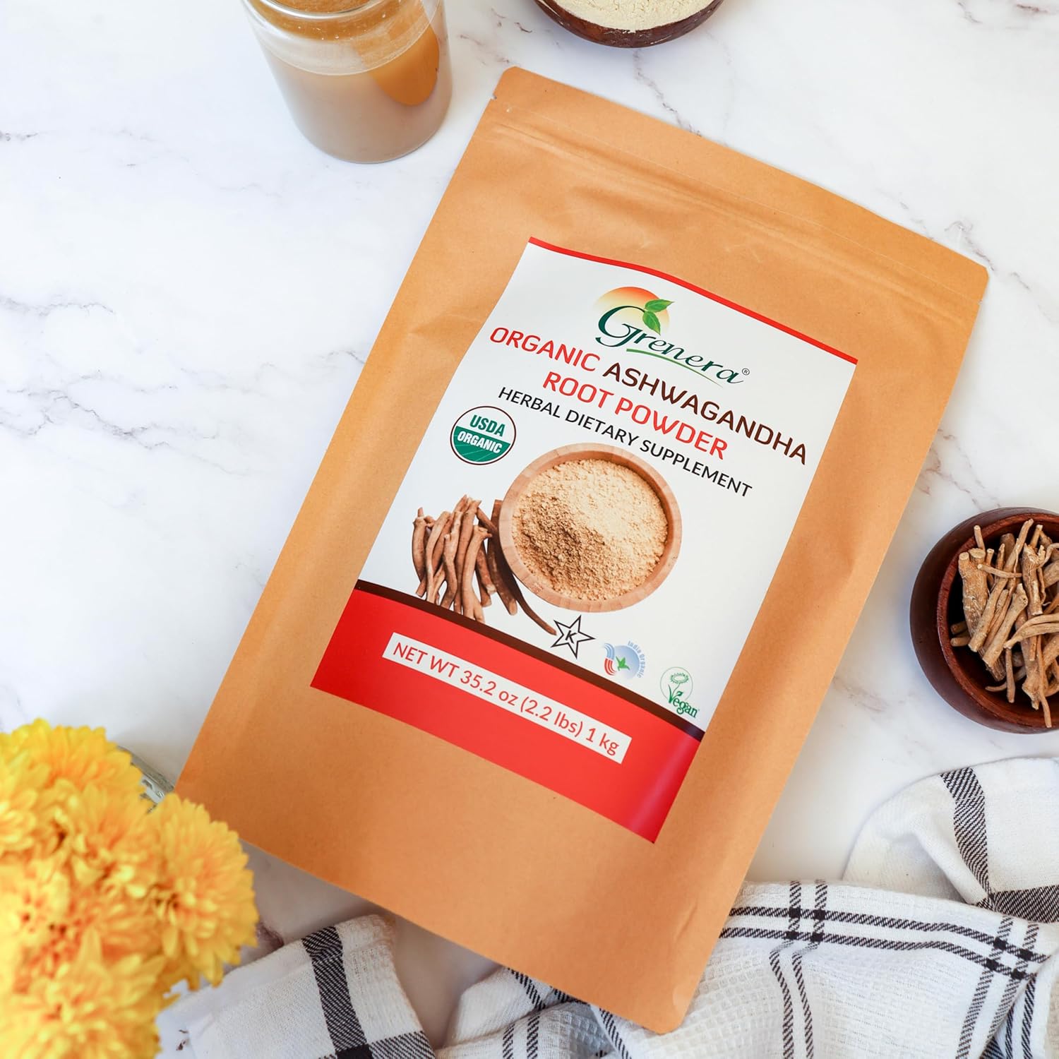 Certified Organic Ashwagandha Powder - 2.2 lbs (35.2 oz) - Vegan & Kosher Friendly