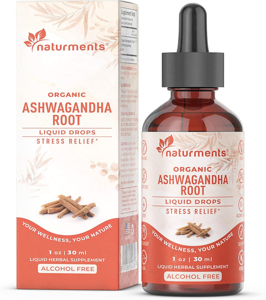 Certified Organic Ashwagandha Root Liquid Drops - Maximum Strength for Stress Management and Energy Support - 1 Oz