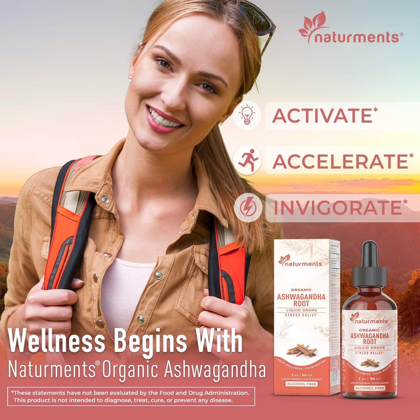 Certified Organic Ashwagandha Root Liquid Drops - Maximum Strength for Stress Management and Energy Support - 1 Oz