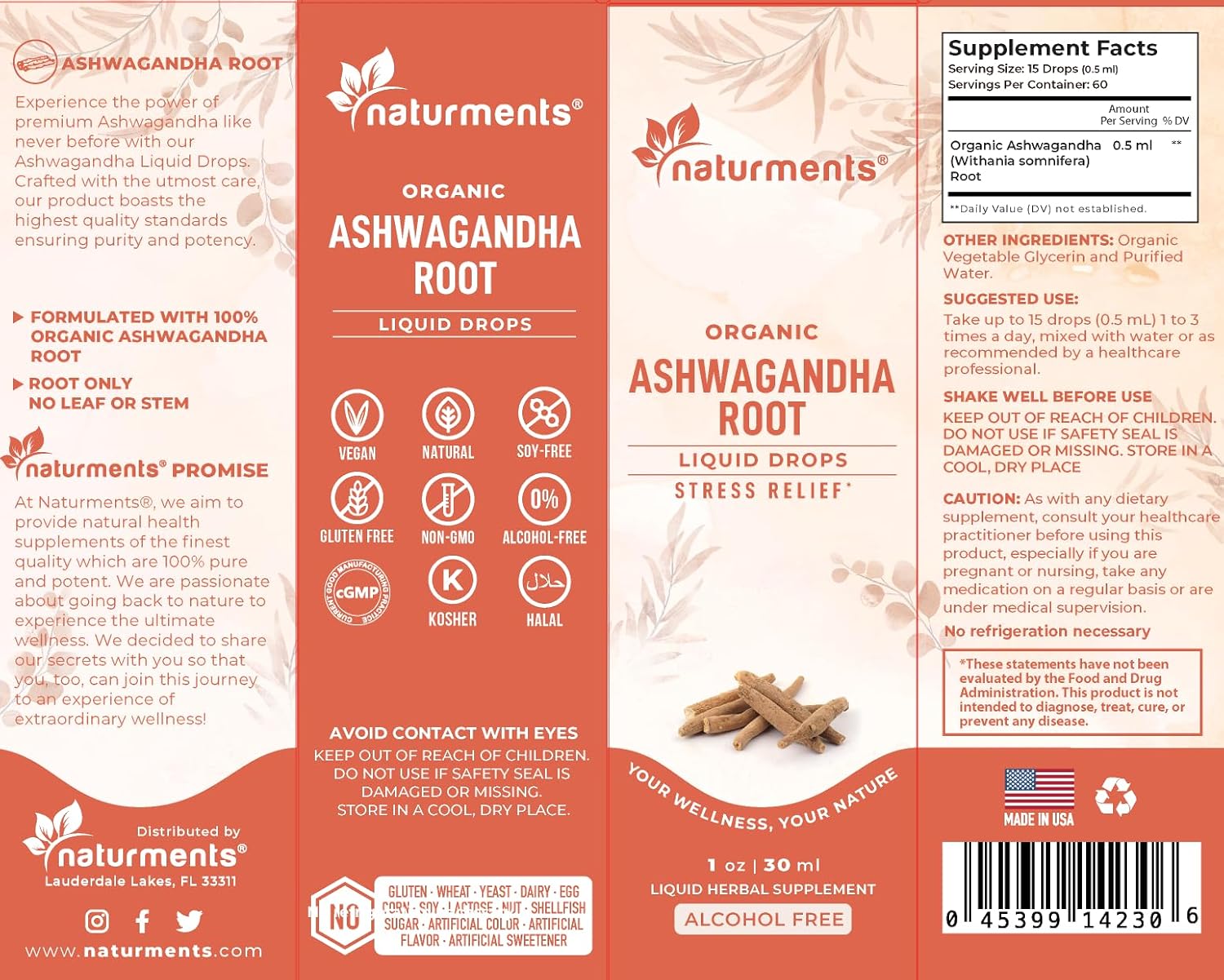 Certified Organic Ashwagandha Root Liquid Drops - Maximum Strength for Stress Management and Energy Support - 1 Oz