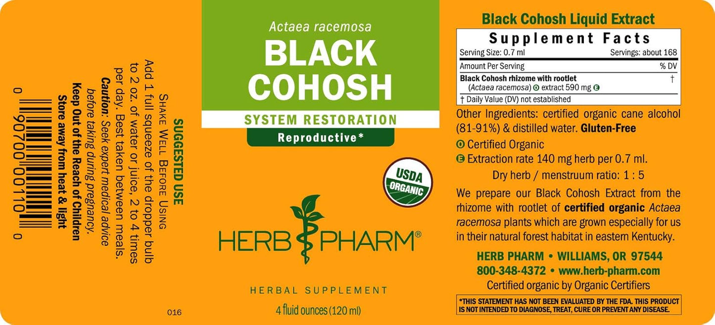 Certified Organic Black Cohosh Liquid Extract - Female Reproductive System Support (4 oz)