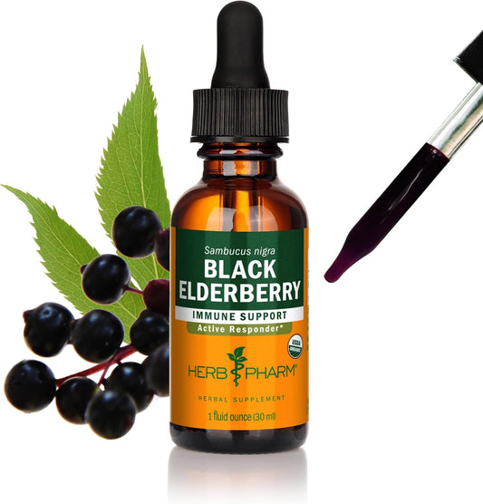 Certified Organic Black Elderberry Liquid Extract by Herb Pharm - Immune System Support - 1 Oz Bottle with Organic Cane Alcohol