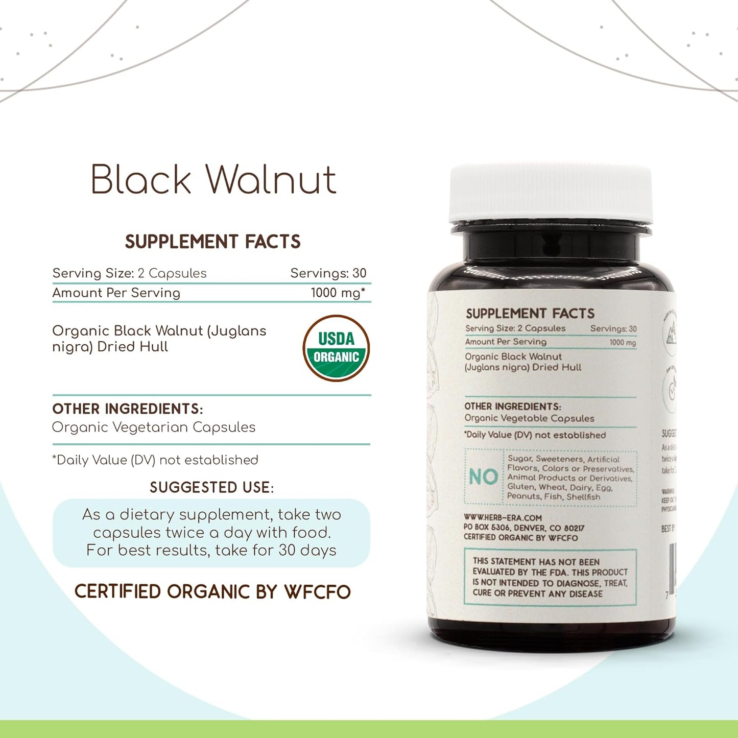 Certified Organic Black Walnut Herbal Supplement in Vegetarian Capsules (60 count)