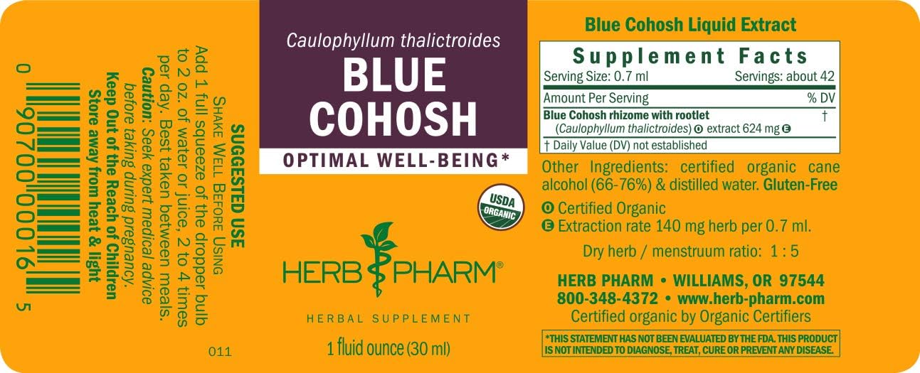 Certified Organic Blue Cohosh Liquid Extract by Herb Pharm - 1 Ounce Bottle