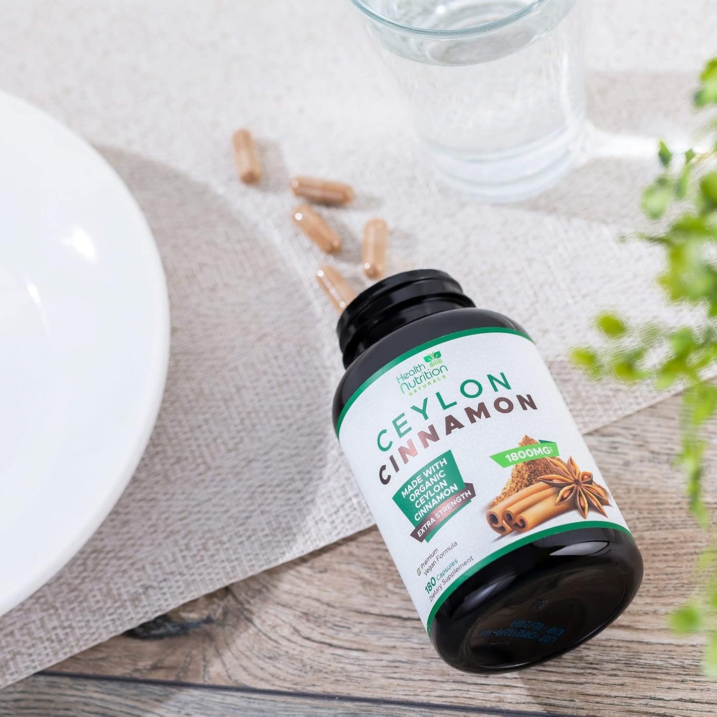 Certified Organic Ceylon Cinnamon Capsules - 1800mg Pure Cinnamon Supplements - Non-GMO, Gluten Free, Vegan - Antioxidant Cinnamon Pills - 180 Count