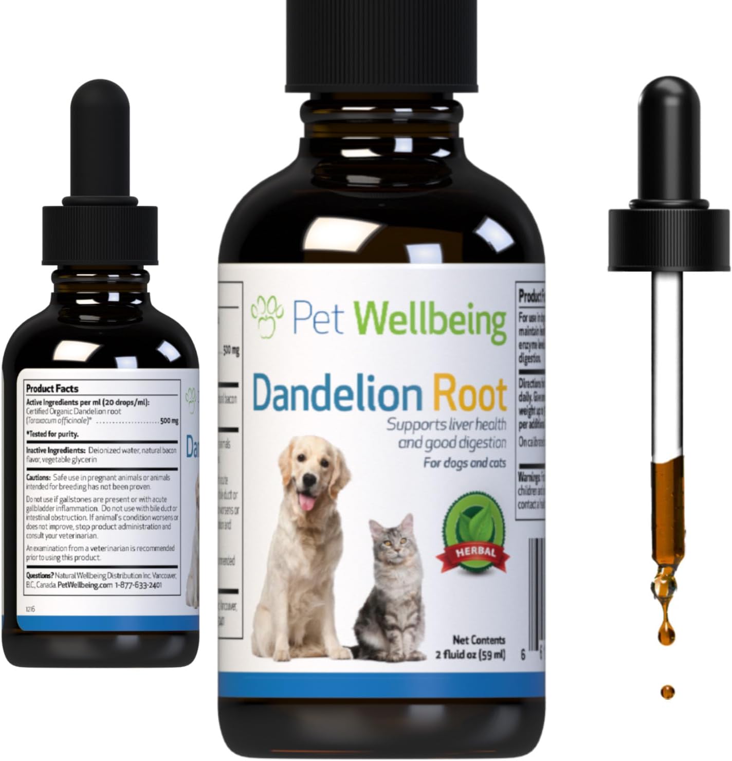 Certified Organic Dandelion Root Supplement for Cats - Promotes Liver & Heart Health, Digestive Function, Blood Sugar Support - Veterinarian-Formulated - 2 oz (59 ml)