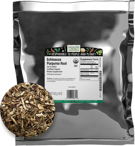 Certified Organic Echinacea Purpurea Root, Cut and Sifted - 1 lb Bulk Bag | Kosher Echinacea purpurea (L.) Moench