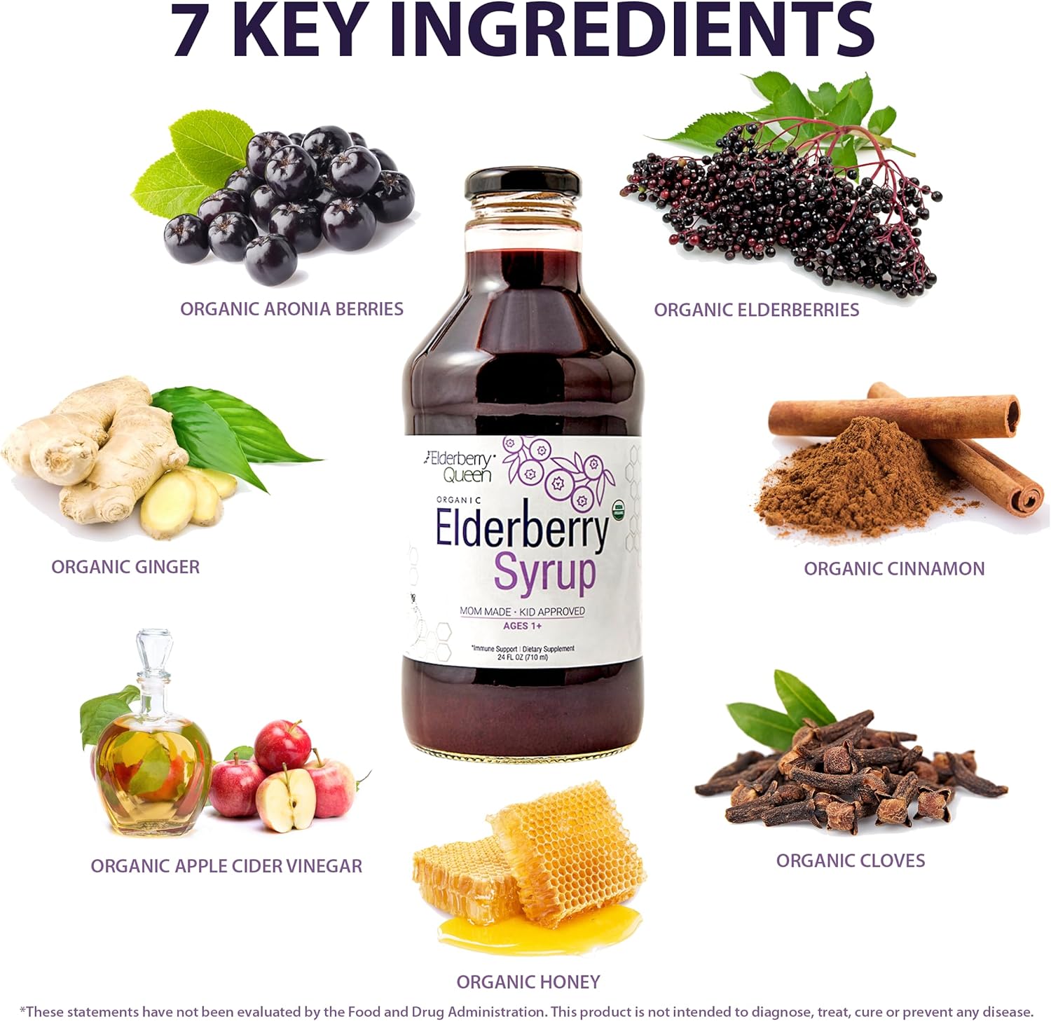 Certified Organic Elderberry Syrup with Sambucus Black Elderberry & Aronia Berry - Immune Support Formula for Kids and Adults - 24 Fl Oz