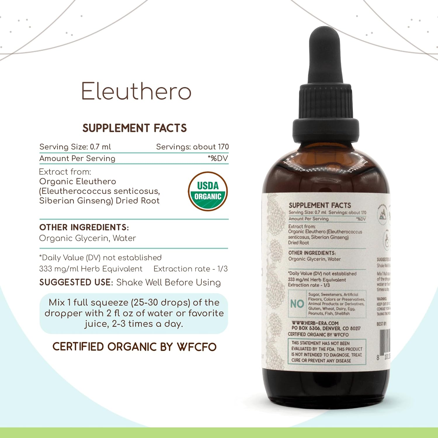 Certified Organic Eleuthero Tincture | Alcohol-Free Herbal Drops | High-Potency Extract (4 oz)