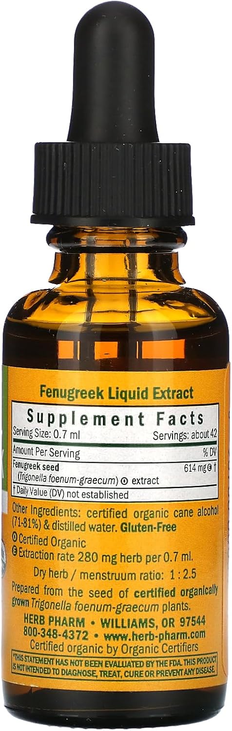 Certified Organic Fenugreek Liquid Extract for Female Reproductive Support - 1oz Bottle