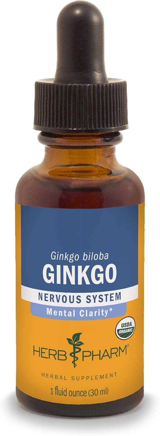 Certified Organic Ginkgo Liquid Extract for Memory and Concentration - 1 Ounce by Herb Pharm.