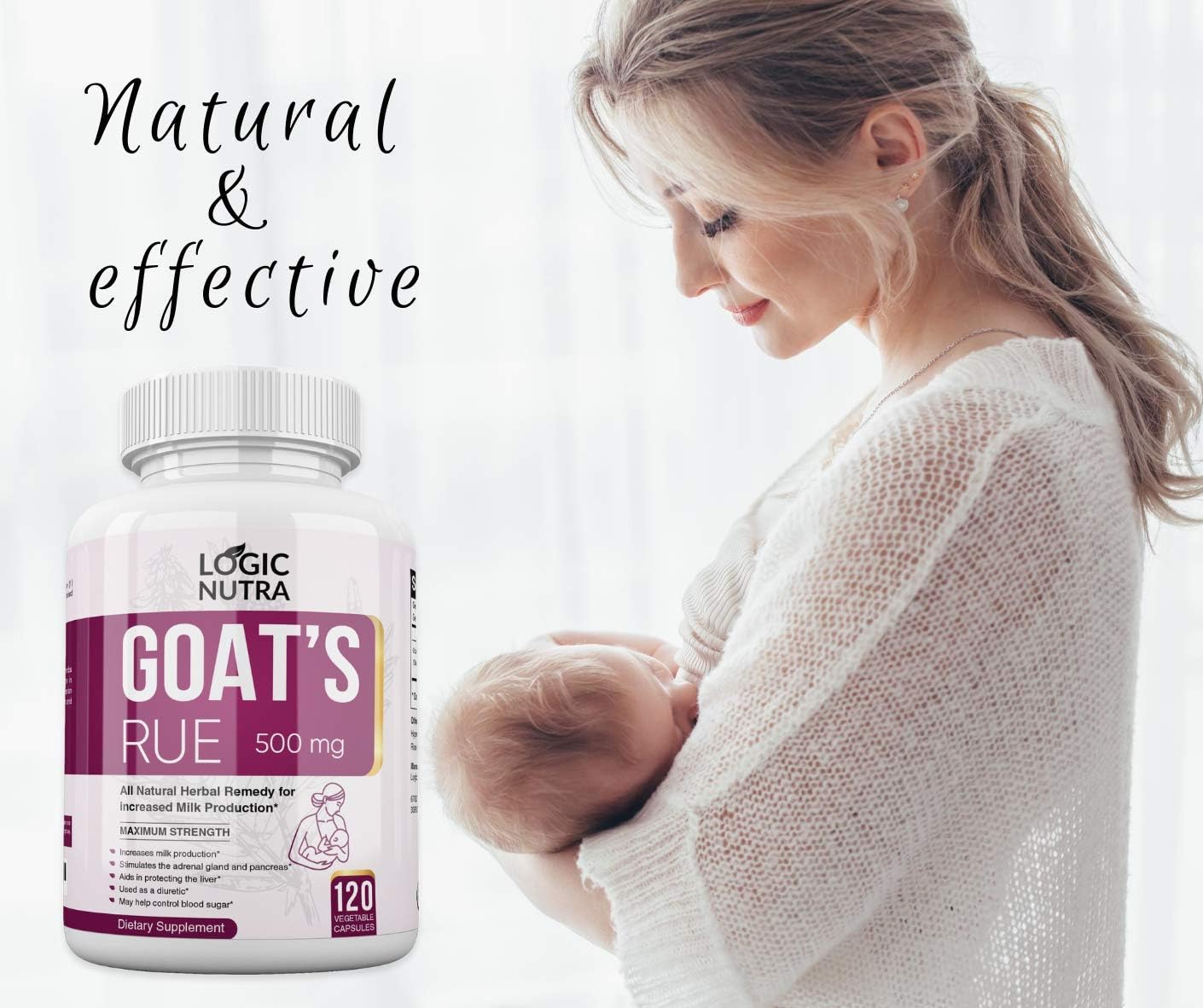 Certified Organic Goats Rue Lactation Aid Supplement for Breastfeeding Mothers - 120 Vegetarian Capsules - 500 mg - Made in USA