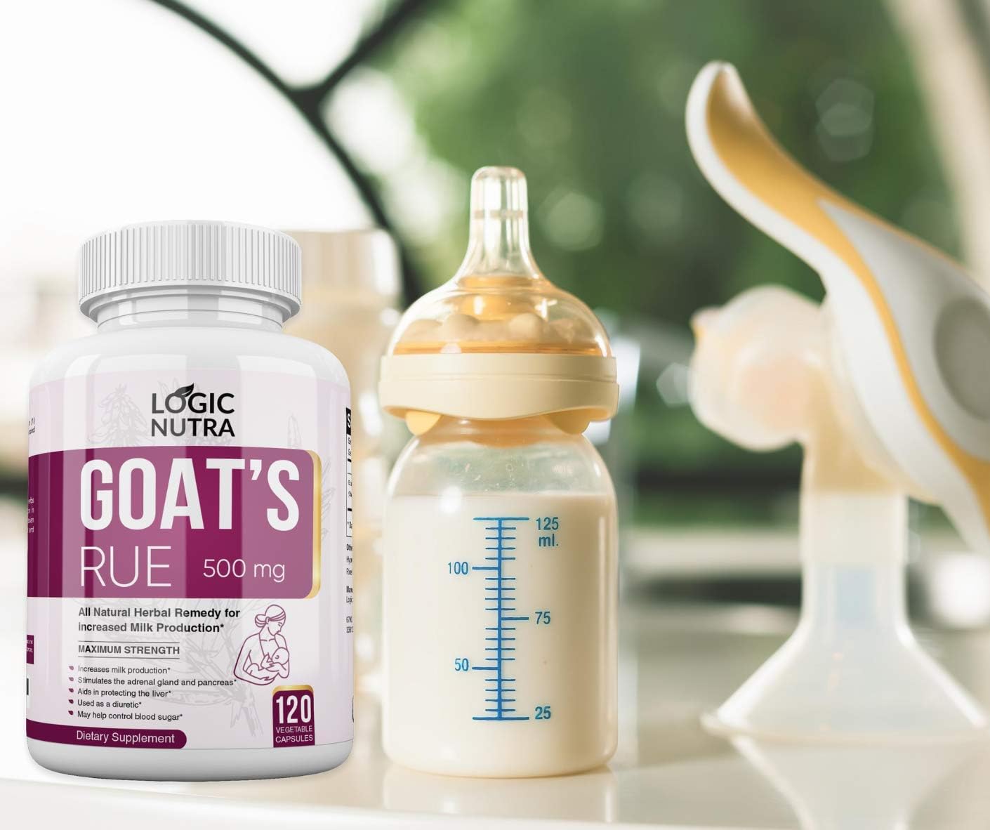 Certified Organic Goats Rue Lactation Aid Supplement for Breastfeeding Mothers - 120 Vegetarian Capsules - 500 mg - Made in USA