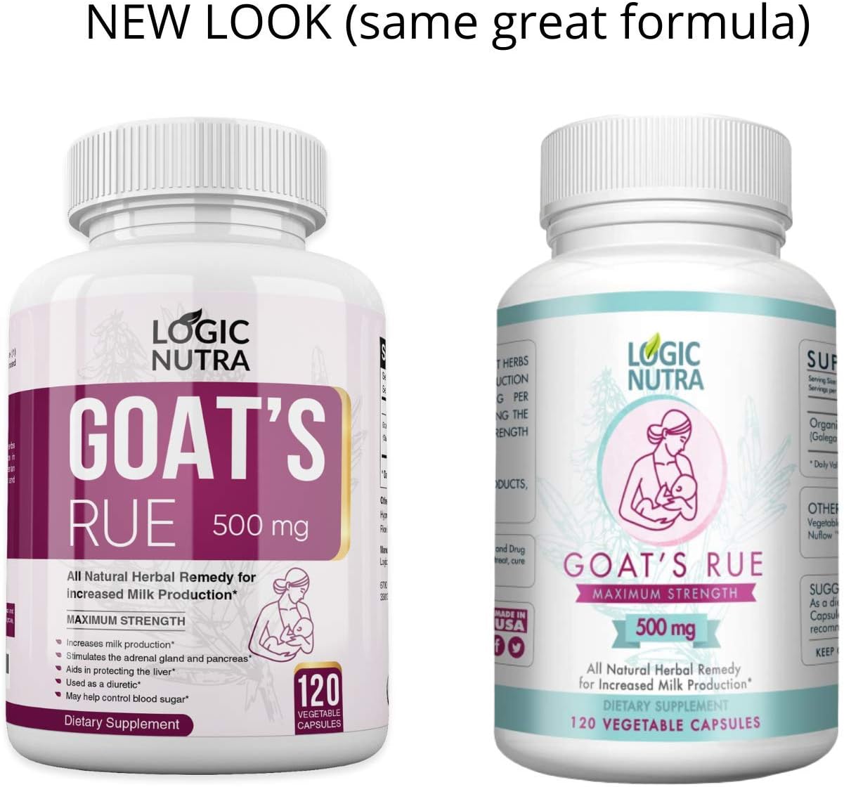 Certified Organic Goats Rue Lactation Aid Supplement for Breastfeeding Mothers - 120 Vegetarian Capsules - 500 mg - Made in USA