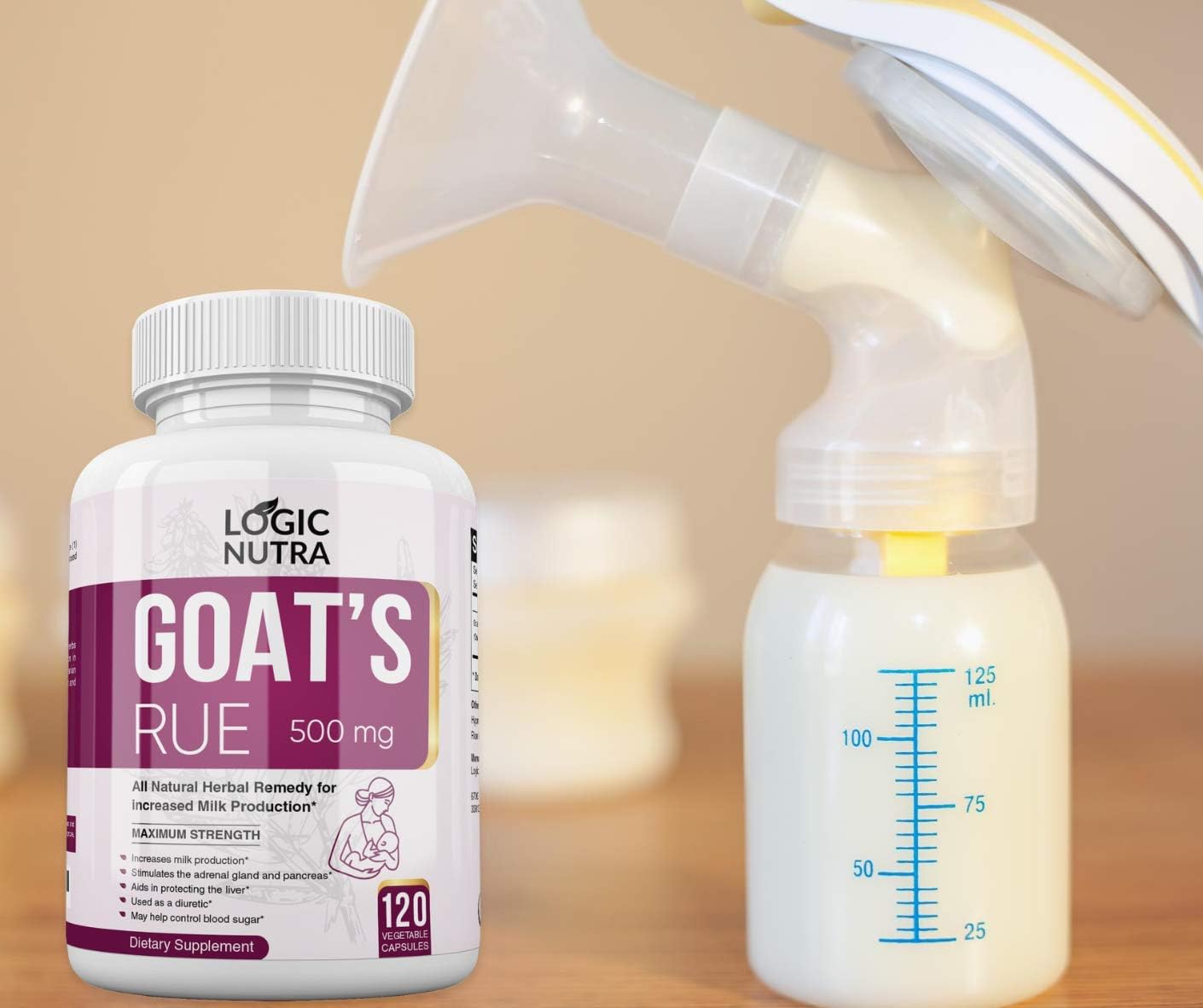 Certified Organic Goats Rue Lactation Aid Supplement for Breastfeeding Mothers - 120 Vegetarian Capsules - 500 mg - Made in USA