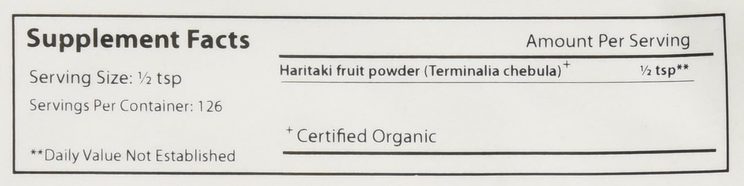 Certified Organic Haritaki Powder - 1/2 Pound - Terminalia chebula for Detox & Rejuvenation - Vegan, Non-GMO, Gluten Free - Fair Trade