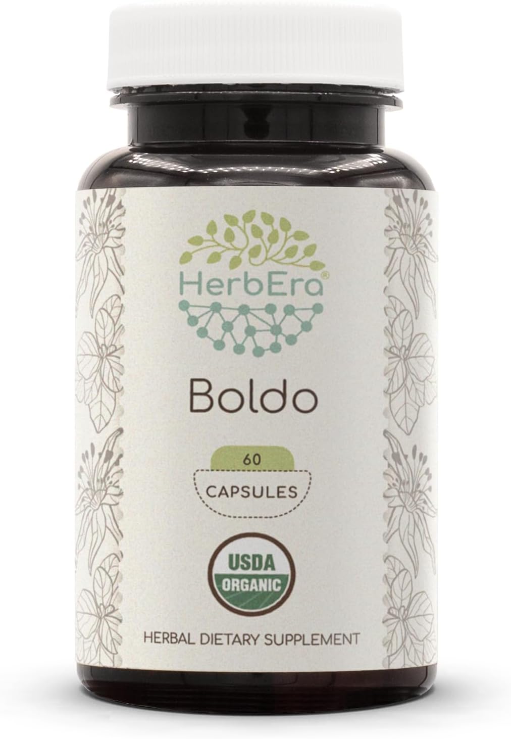 Certified Organic HerbEra Boldo Supplement - 60 Vegetarian Capsules | Natural Herbal Boldo Leaf Extract | USDA Organic Formula