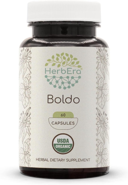 Certified Organic HerbEra Boldo Supplement - 60 Vegetarian Capsules | Natural Herbal Boldo Leaf Extract | USDA Organic Formula