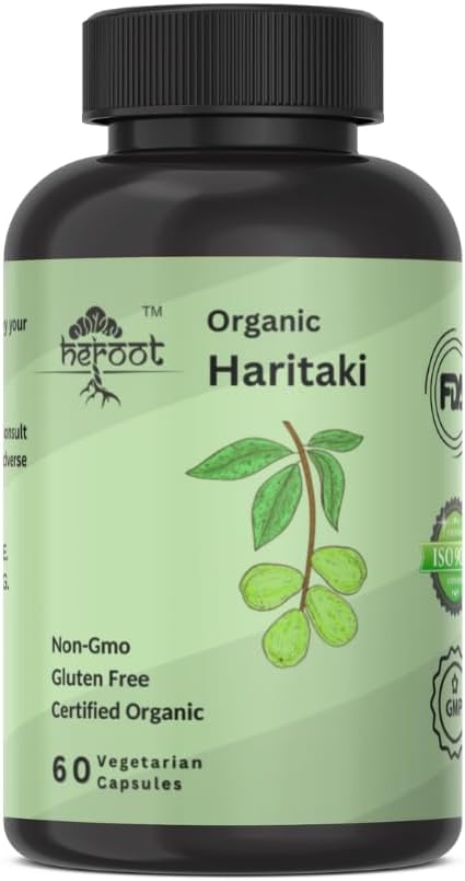 Certified Organic Heroot Haritaki Powder Capsules 400mg - Supports Digestion - Herbal Supplement (60 Pack)