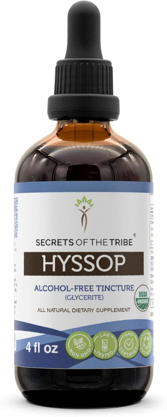 Certified Organic Hyssop Herbal Drops | Alcohol-Free High-Potency Extract | 100% Organic Hyssop Herb (4 oz)
