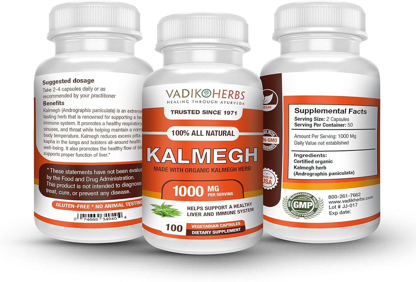 Certified Organic Kalmegh (Andrographis paniculata) Powder Vegicaps - Immune and Liver Health Support
