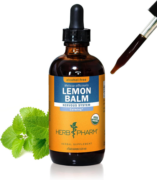 Certified Organic Lemon Balm Liquid Extract for Calming Nervous System Support - Alcohol-Free Glycerite - 4 oz.