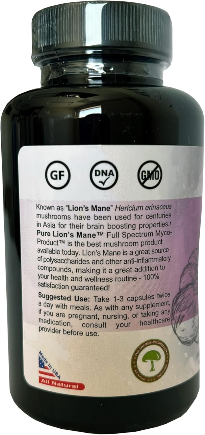 Certified Organic Lion's Mane Mushroom Supplement for Memory and Concentration - 90 Capsules