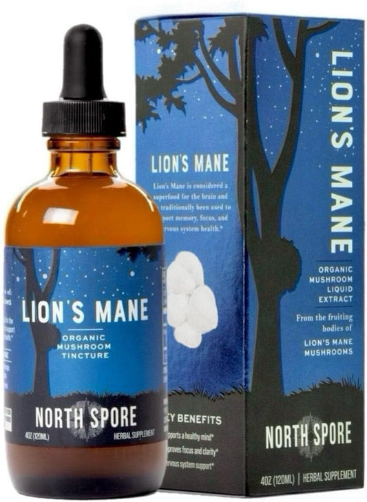 Certified Organic Lion's Mane Mushroom Tincture (4 oz) for Focus & Memory | Vegan, Non-GMO | USA-Made Brain Support Supplement