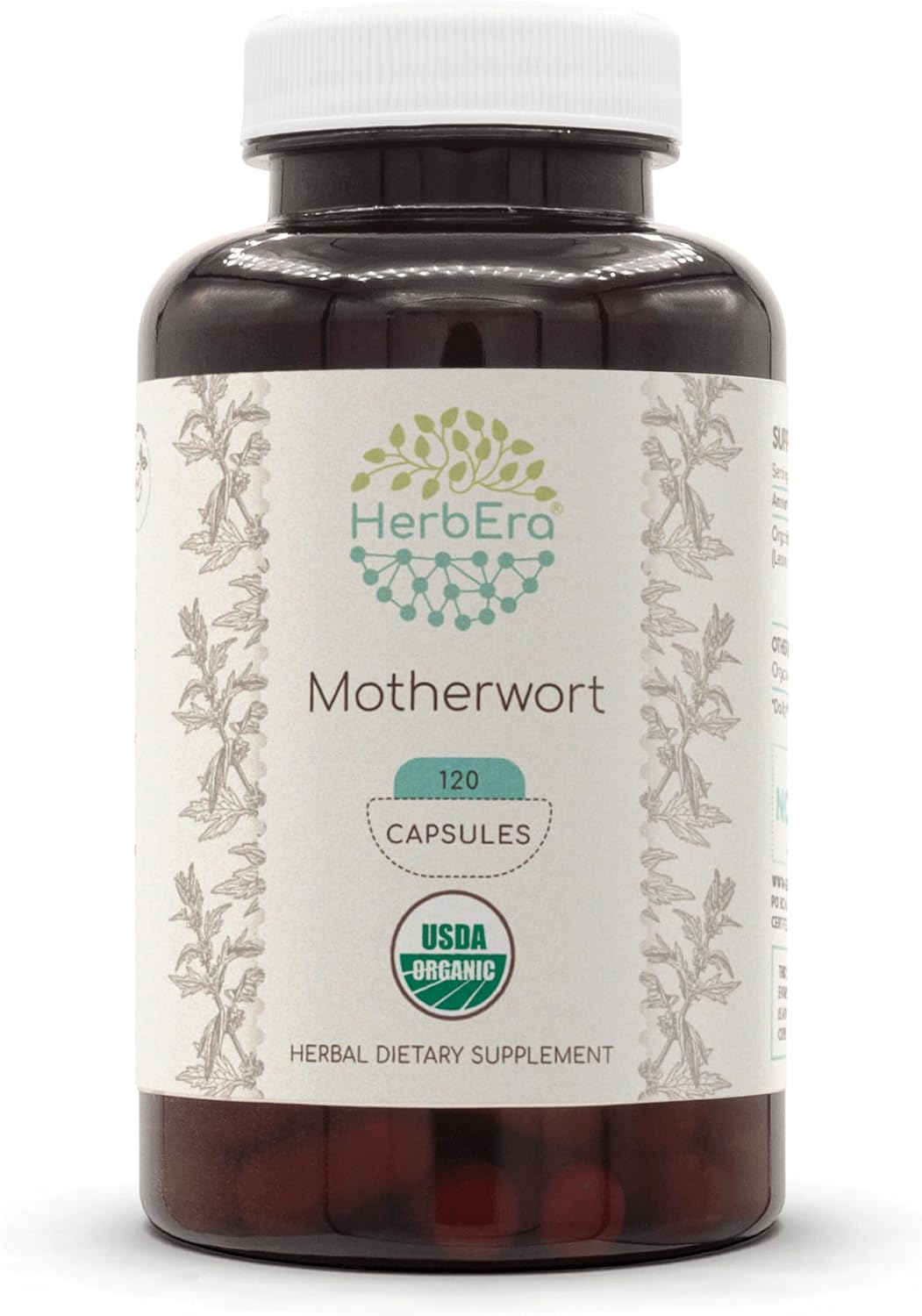 Certified Organic Motherwort Herbal Supplement - 120 Capsules | USDA Organic Vegetarian Capsules with Dried Motherwort Herb