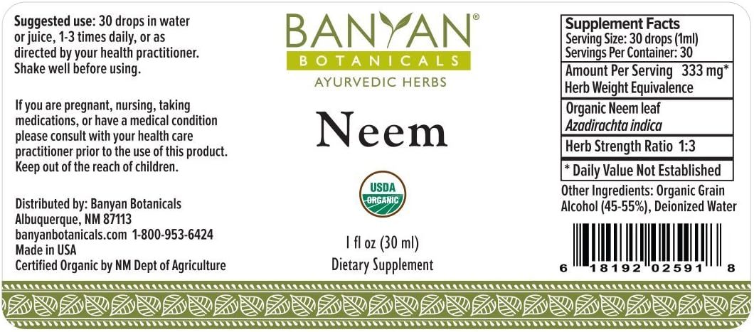 Certified Organic Neem Liquid Extract - 1 oz by Banyan Botanicals