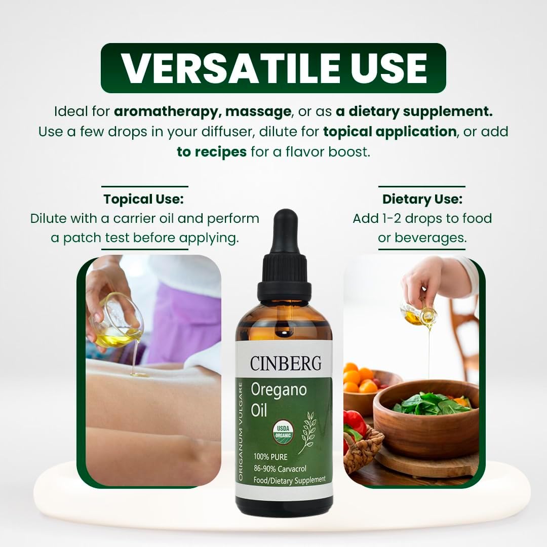 Certified Organic Oregano Oil for Immune Support - Antibacterial, Antifungal, Rich in Antioxidants - Premium Therapeutic Grade Oil from Wild Sources