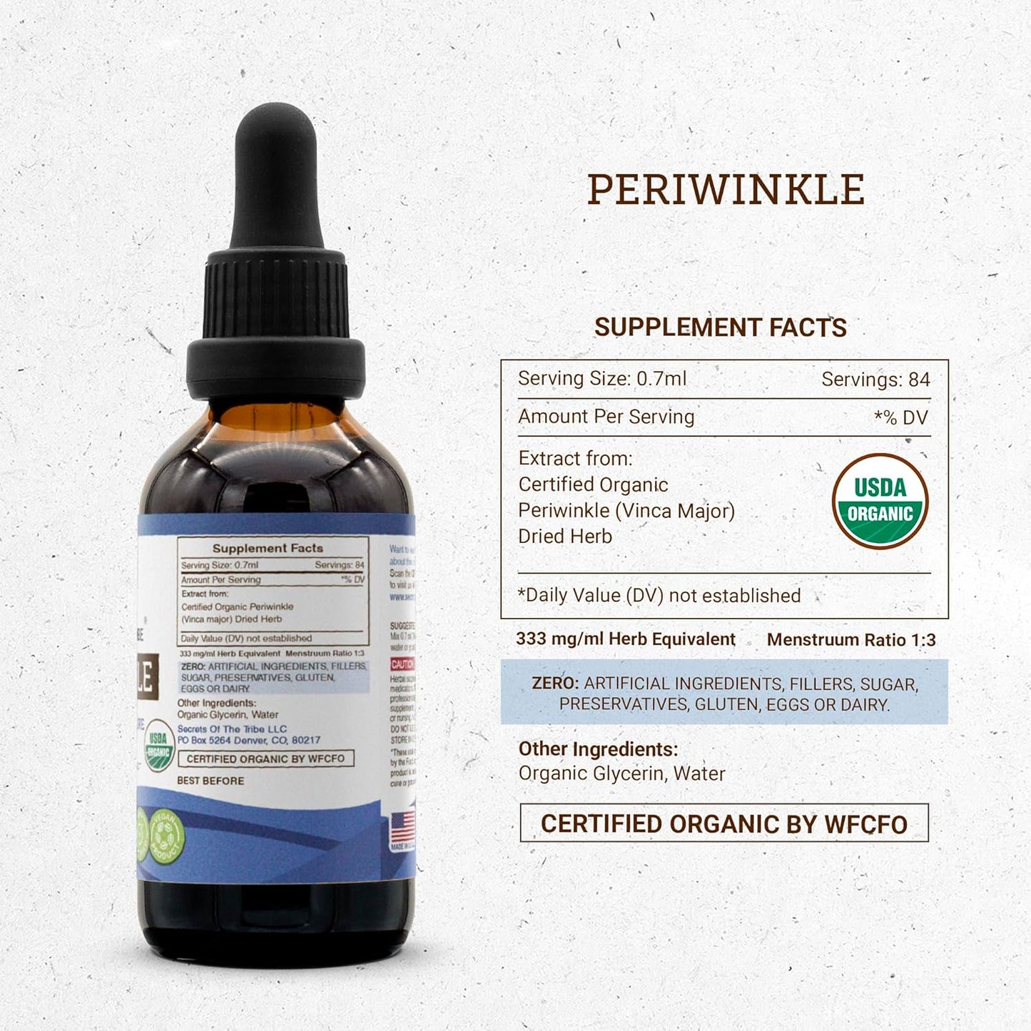 Certified Organic Periwinkle Herbal Drops | Alcohol-Free Extract, High Potency Formula (2 oz)