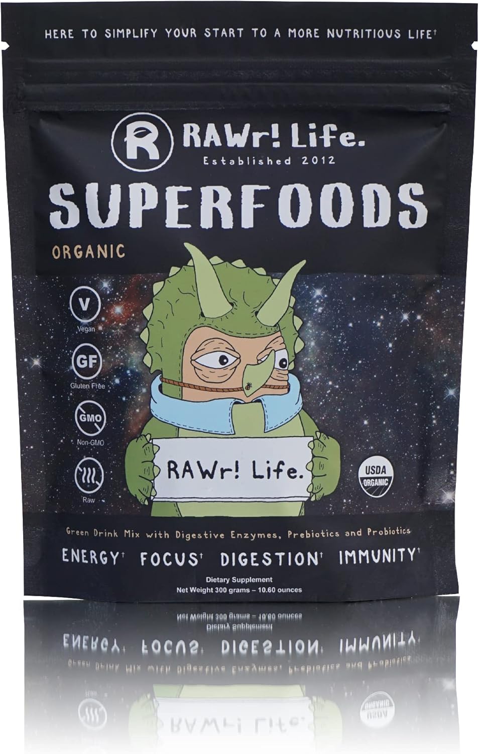 Certified Organic RAWr! Superfoods Green Drink Powder with Digestive Enzymes, Probiotics, and Prebiotics by Pro Skateboarder John Motta & Pro BMXer Joey Motta