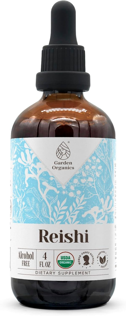Certified Organic Reishi Mushroom Extract Tincture - Alcohol-Free Dietary Supplement - High Potency Garden Organics (4 oz)