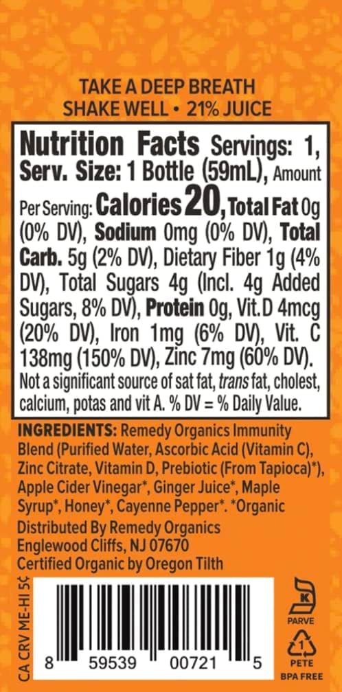 Certified-Organic Remedy Organics Immunity Plus Shot, Digest 24-Pack | Enhance Energy, Brain Function, Boost Metabolism | Natural Ingredients