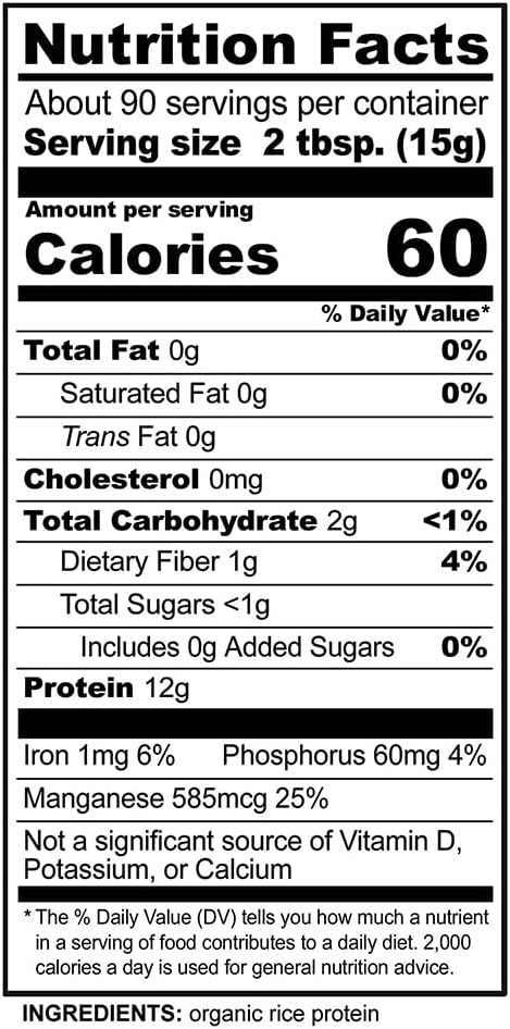 Certified Organic Rice Protein Powder - 3lb | Low Carb Vegan, Kosher, Keto | Chemical-Free & Gluten-Free | Easy Digestion