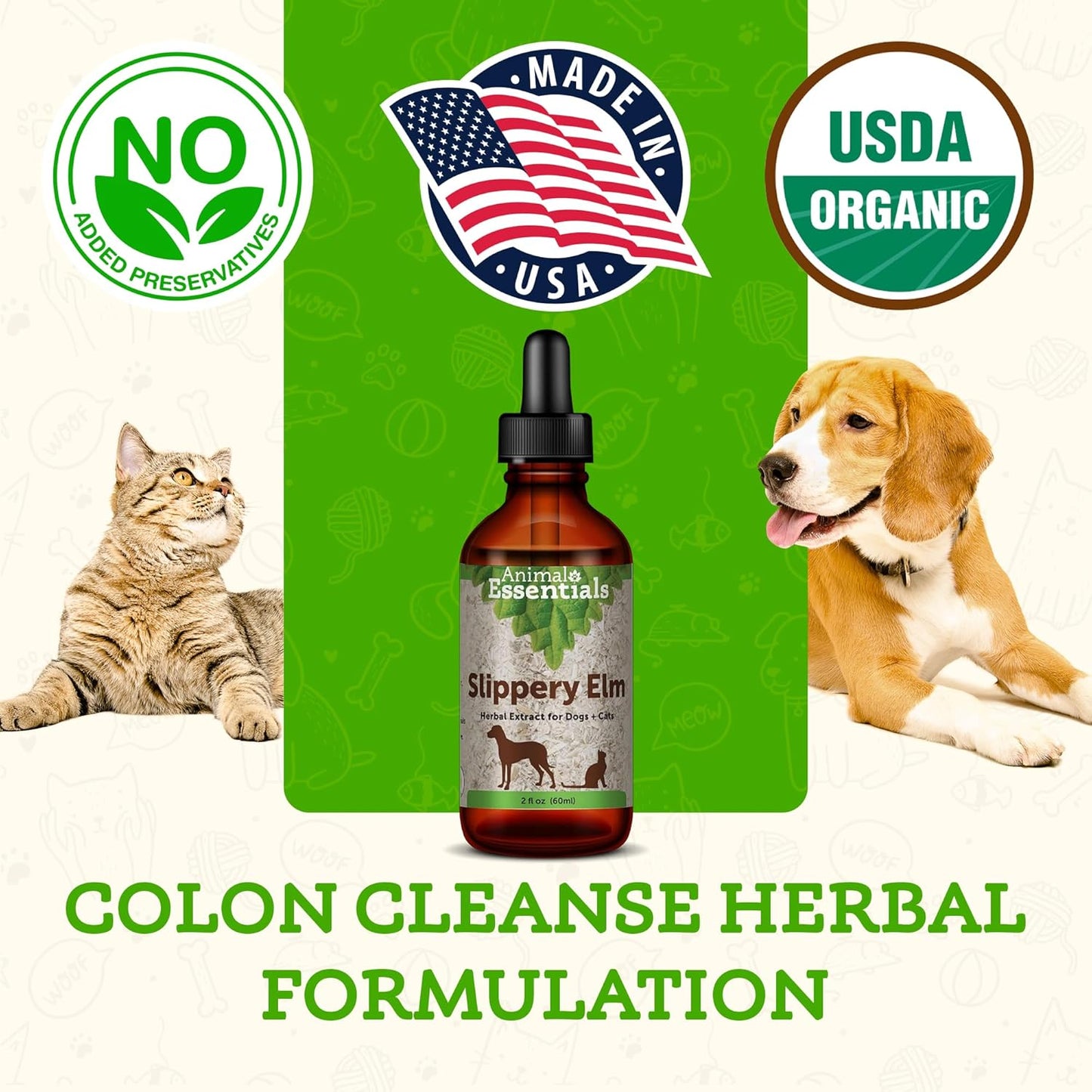 Certified Organic Slippery Elm Herbal Extract for Dogs and Cats - Promotes Healthy Digestion and Respiratory Health - 2 Fl Oz Liquid Formula