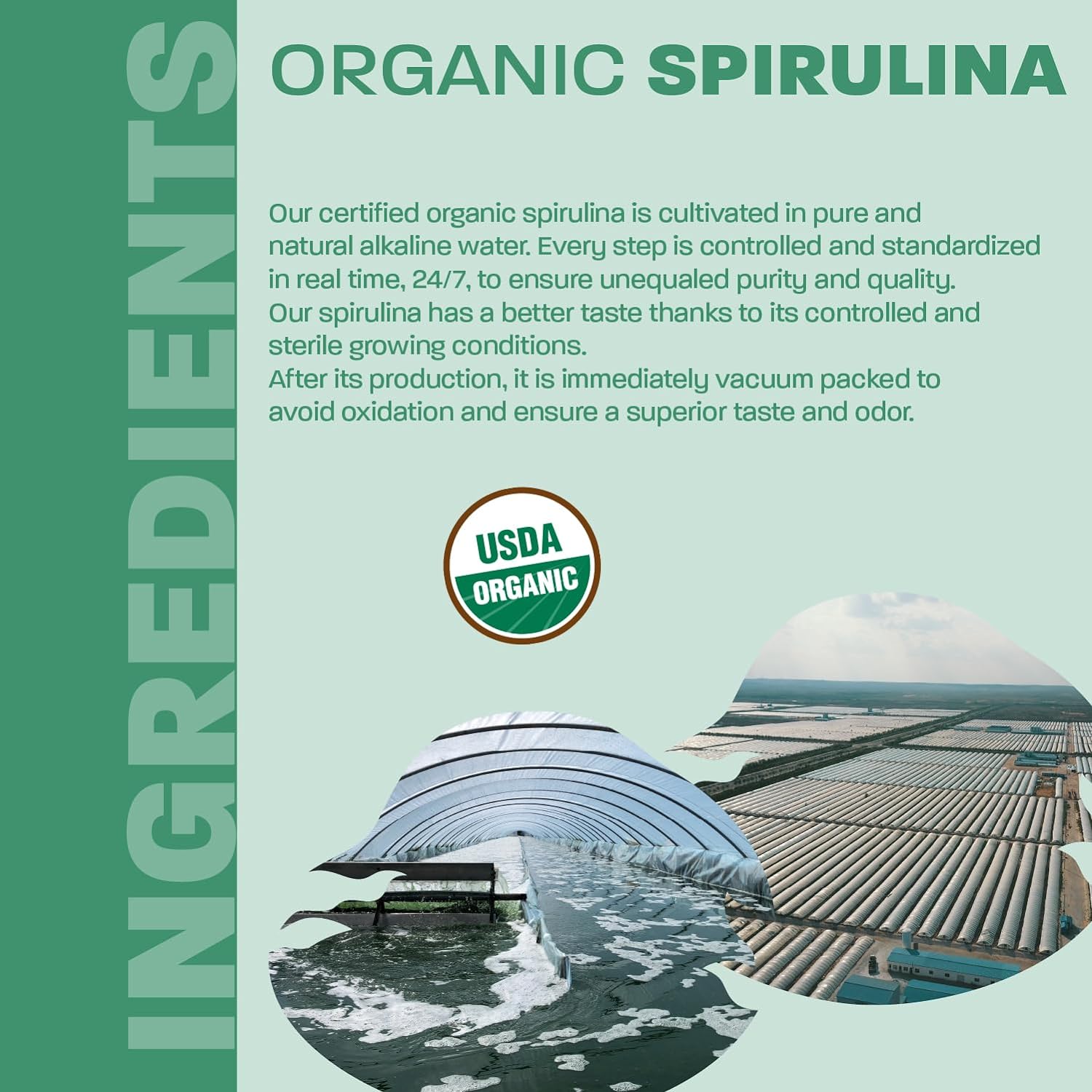 Certified Organic Spirulina Capsules - 180 Count - Vegan Superfood with Rich Minerals, Vitamins, and Proteins