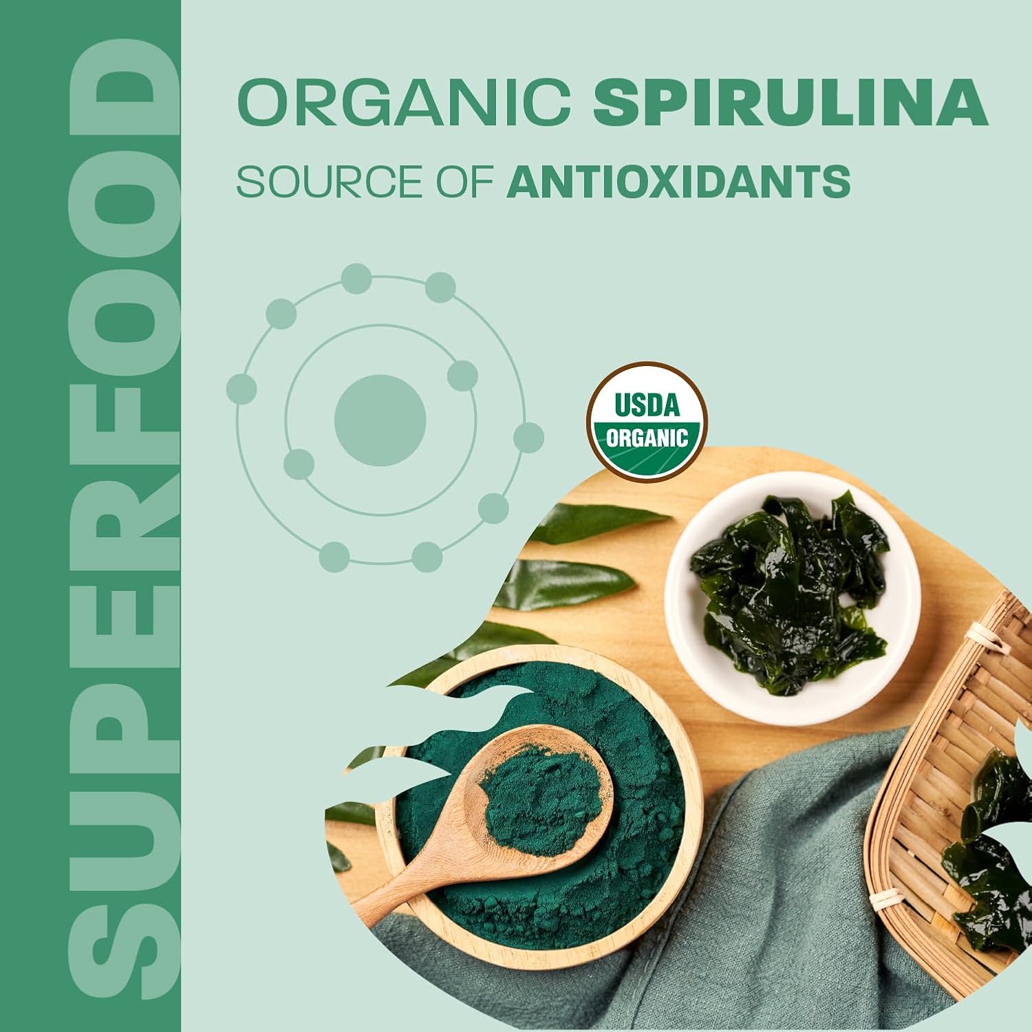 Certified Organic Spirulina Capsules - 180 Count - Vegan Superfood with Rich Minerals, Vitamins, and Proteins