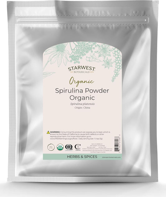Certified Organic Spirulina Powder - 1lb Bulk Bag by Starwest Botanicals