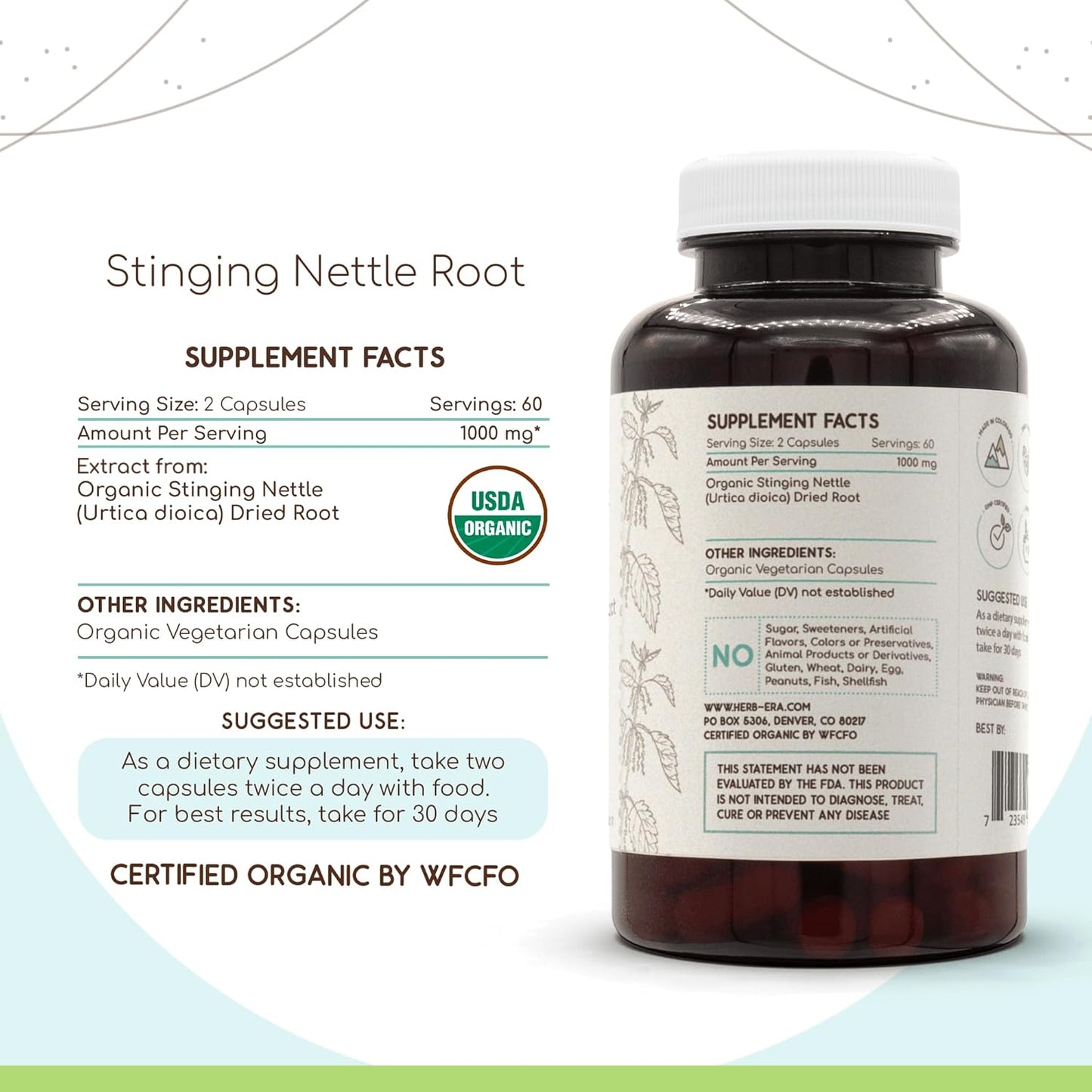 Certified Organic Stinging Nettle Root Capsules - 120 Count | Herbal Supplement with Vegetarian Capsules | USDA Organic Urtica Dioica Root