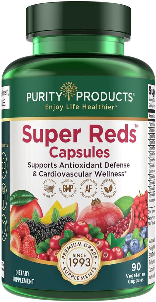 Certified Organic Super Reds Capsules with 20+ Super Fruits and Berries Phytonutrients - 90 Capsules