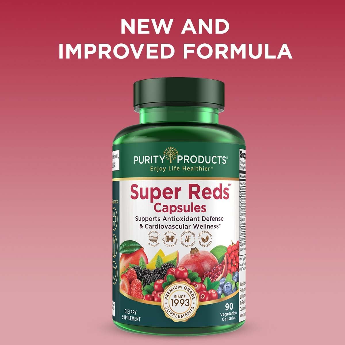Certified Organic Super Reds Capsules with 20+ Super Fruits and Berries Phytonutrients - 90 Capsules