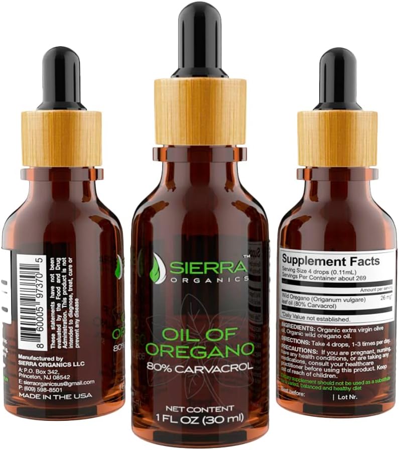 Certified Organic Super Strength Oil of Oregano with 80% Carvacrol for Immune System Support - 30ml - Non-GMO - Sierra Organics - BoostGo Australia